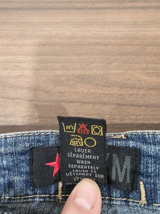 MXM Cropped Denim Capri Jeans Size 14 Blue Button Detail Y2K Style Festival - Picture 10 of 11